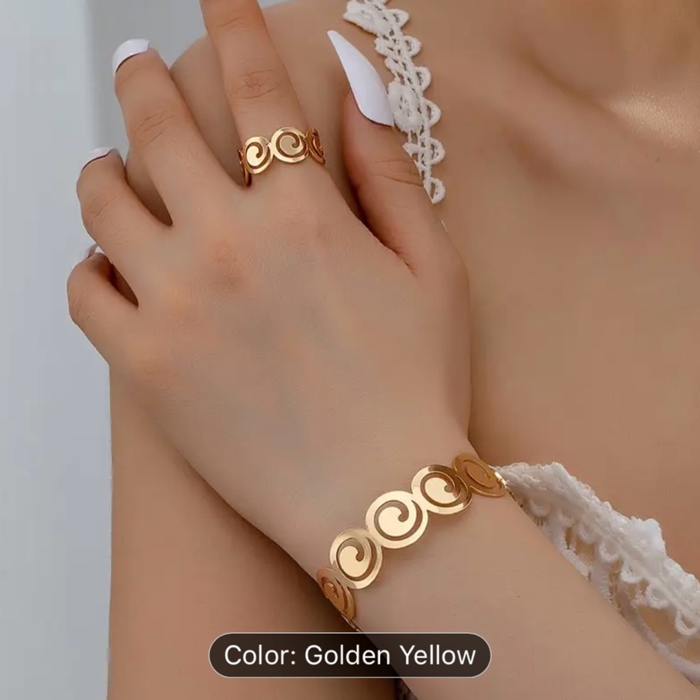 Bundle Elegant Gold Swirl Bracelet and Ring Set And 4 PCs. Hair Flip